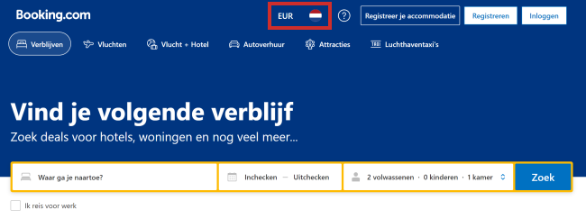 Taal en valuta veranderen